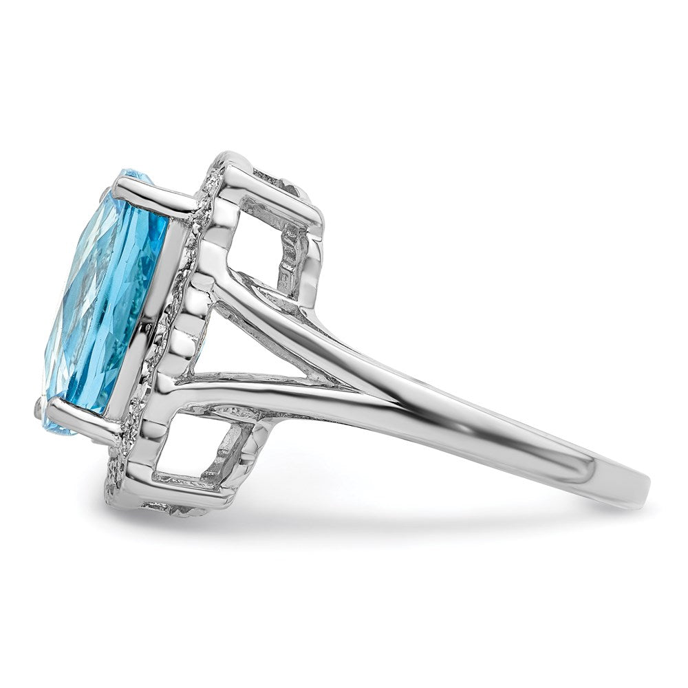 Sterling Silver Rhodium Diamond u0026 Checker-Cut Sky Blue Topaz Ring