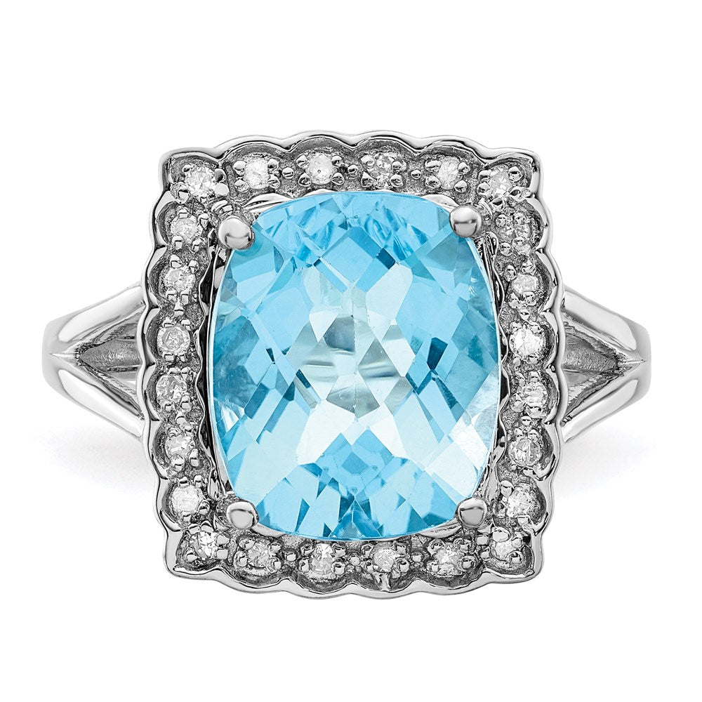 Sterling Silver Rhodium Diamond u0026 Checker-Cut Sky Blue Topaz Ring