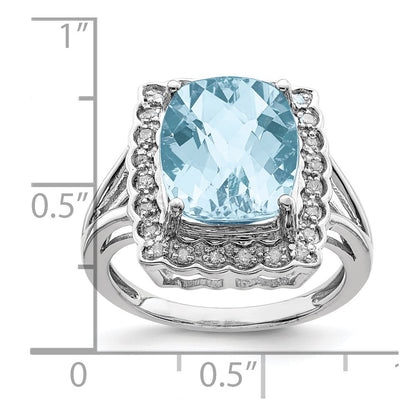 Sterling Silver Rhodium Diamond u0026 Checker-Cut Sky Blue Topaz Ring