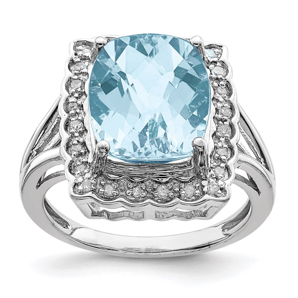 Sterling Silver Rhodium Diamond u0026 Checker-Cut Sky Blue Topaz Ring