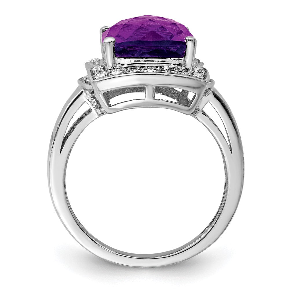 Sterling Silver Rhodium-plated Diamond u0026 Checker-Cut Amethyst Ring