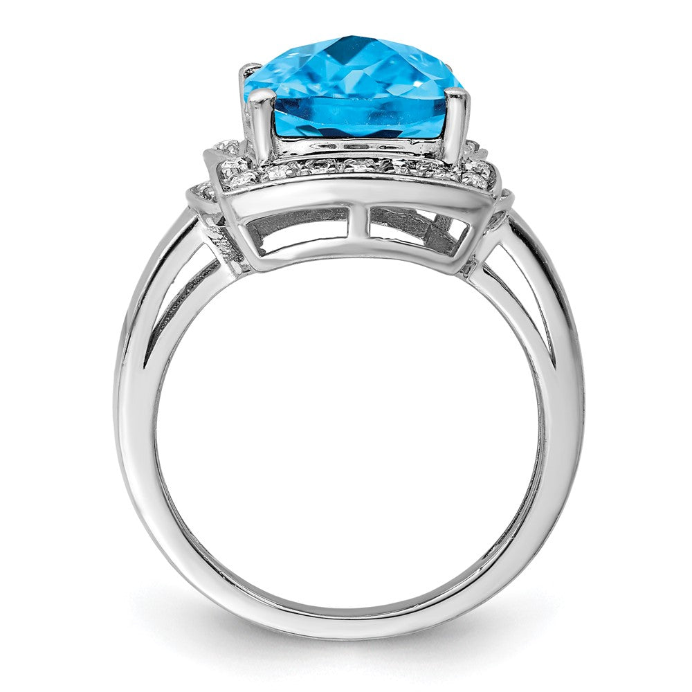 Sterling Silver Rhodium Diamond u0026 Checker-Cut Blue Topaz Ring