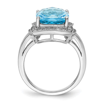 Sterling Silver Rhodium Diamond u0026 Checker-Cut Sky Blue Topaz Ring