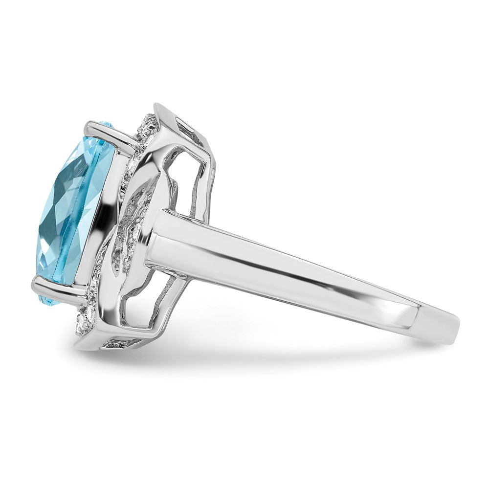 Sterling Silver Rhodium Diamond u0026 Checker-Cut Sky Blue Topaz Ring