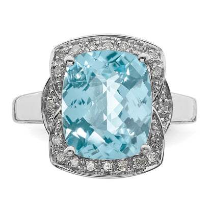 Sterling Silver Rhodium Diamond u0026 Checker-Cut Sky Blue Topaz Ring