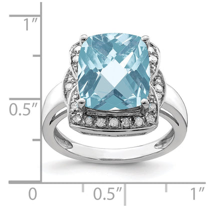 Sterling Silver Rhodium Diamond u0026 Checker-Cut Sky Blue Topaz Ring