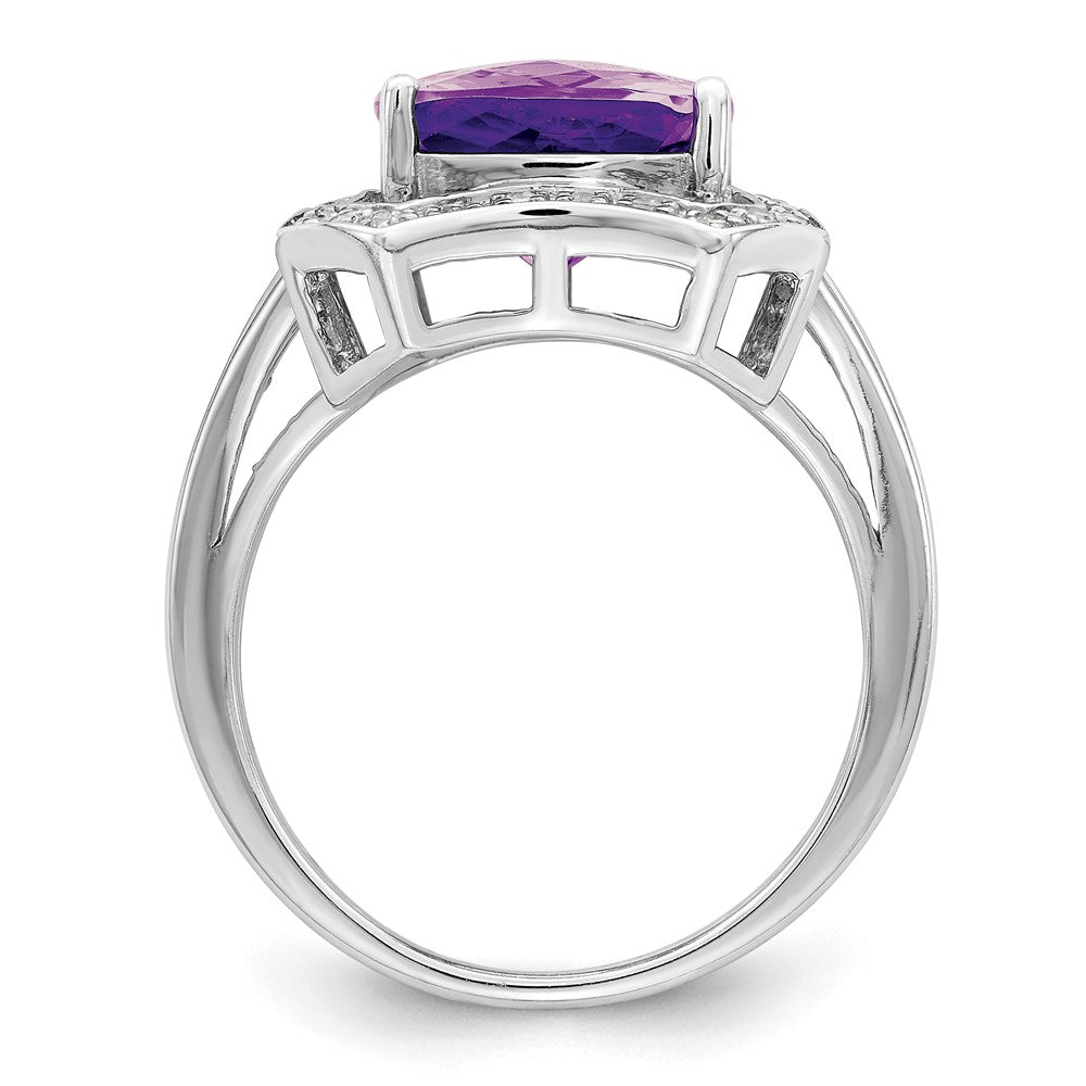 Sterling Silver Rhodium-plated Diamond u0026 Checker-Cut Amethyst Ring