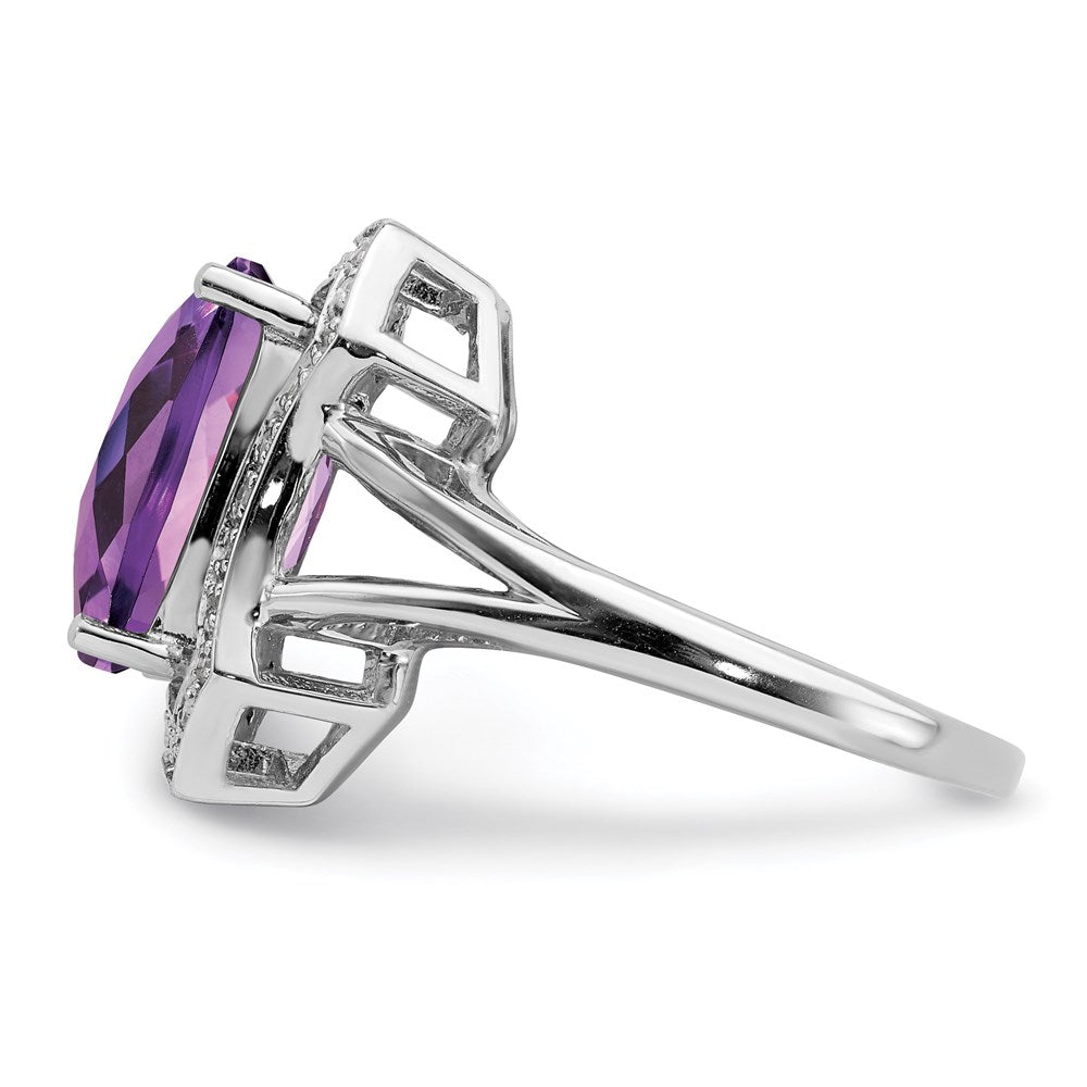 Sterling Silver Rhodium-plated Diamond u0026 Checker-Cut Amethyst Ring