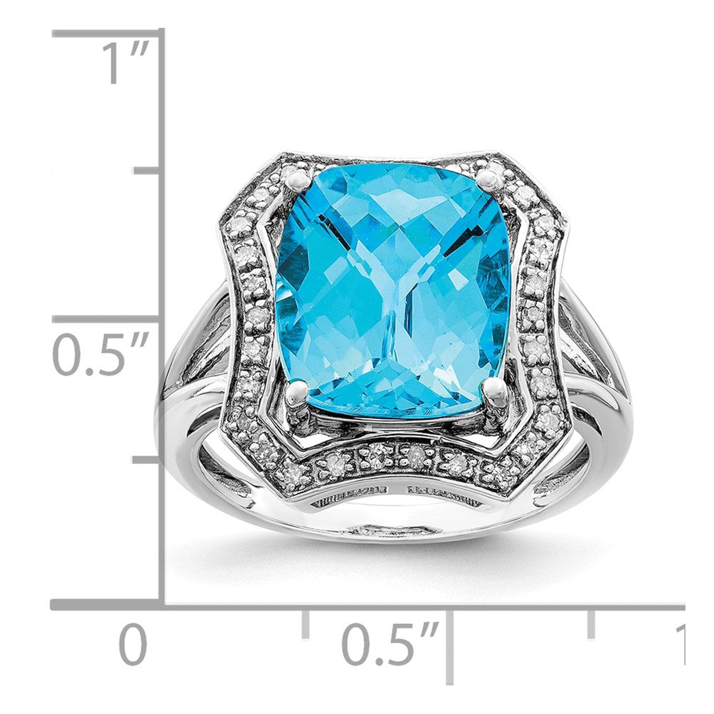 Sterling Silver Rhodium Diamond u0026 Checker-Cut Blue Topaz Ring