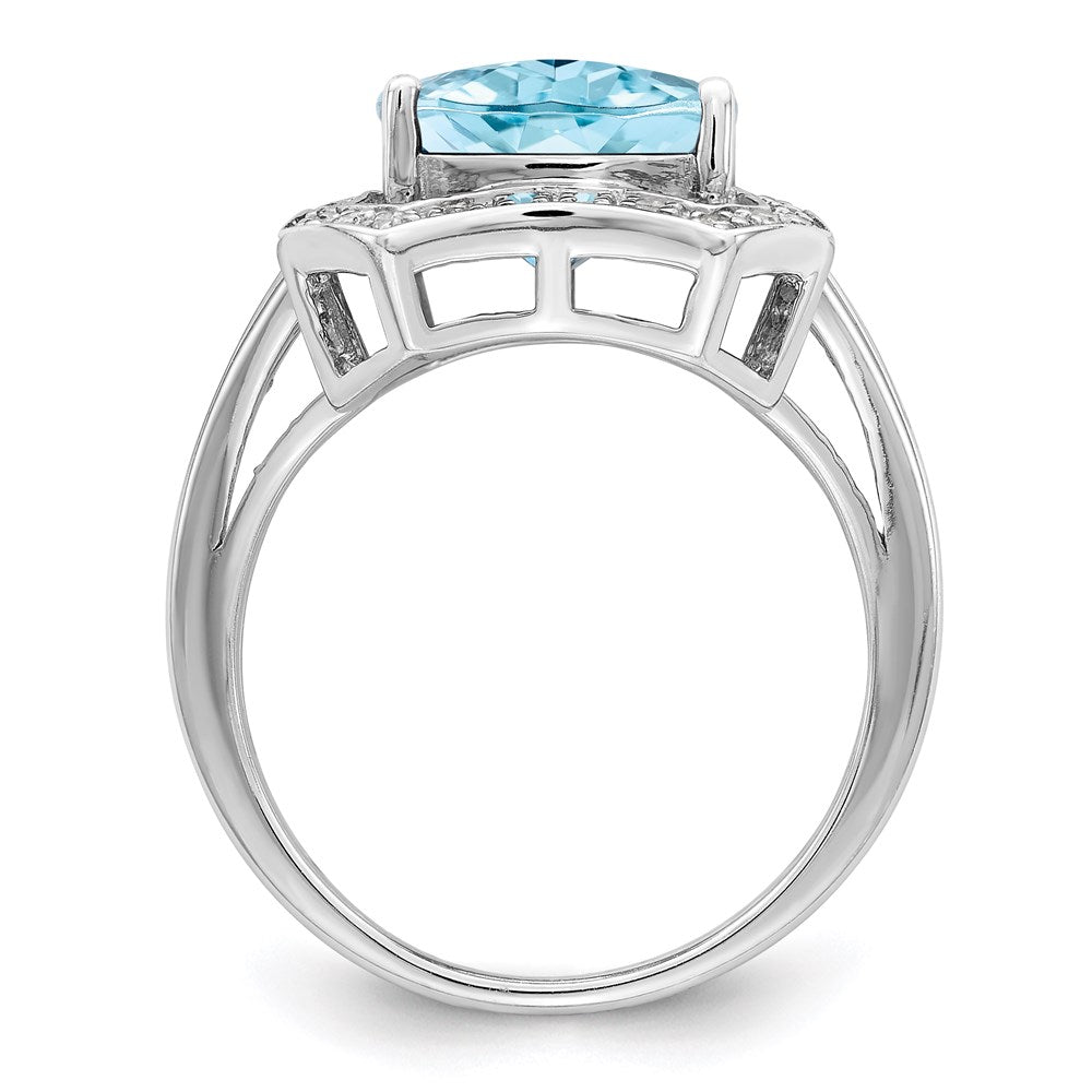 Sterling Silver Rhodium Diamond u0026 Checker-Cut Sky Blue Topaz Ring