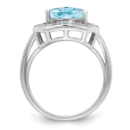 Sterling Silver Rhodium Diamond u0026 Checker-Cut Sky Blue Topaz Ring
