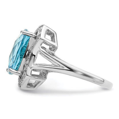 Sterling Silver Rhodium Diamond u0026 Checker-Cut Sky Blue Topaz Ring