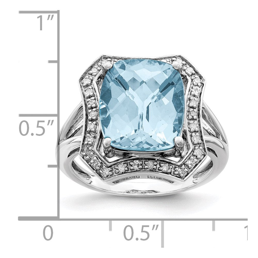 Sterling Silver Rhodium Diamond u0026 Checker-Cut Sky Blue Topaz Ring