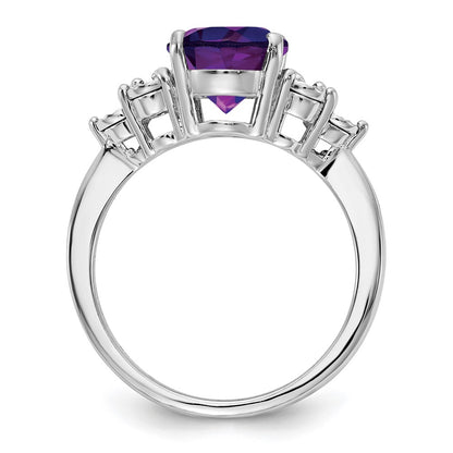 Sterling Silver Rhodium-plated Diamond u0026 Amethyst Ring