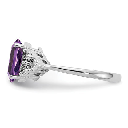 Sterling Silver Rhodium-plated Diamond u0026 Amethyst Ring