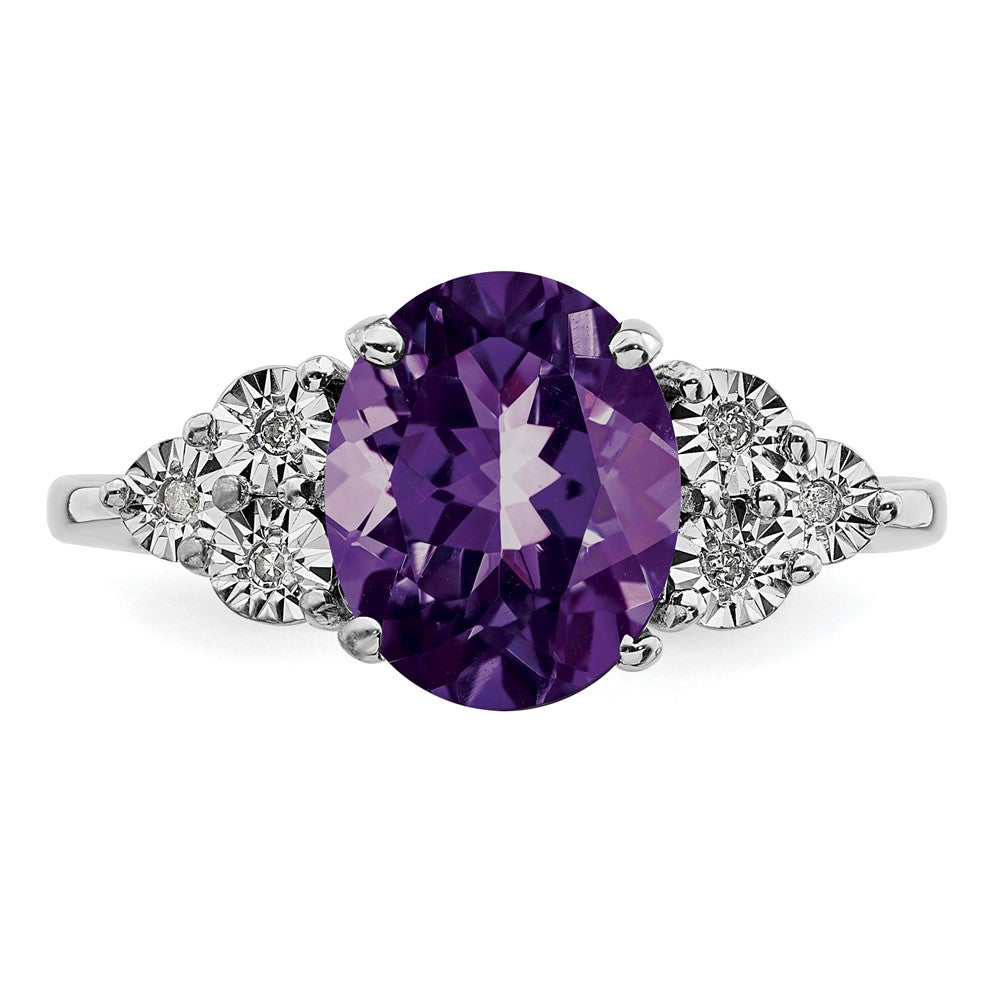 Sterling Silver Rhodium-plated Diamond u0026 Amethyst Ring