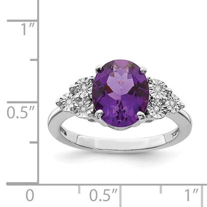 Sterling Silver Rhodium-plated Diamond u0026 Amethyst Ring