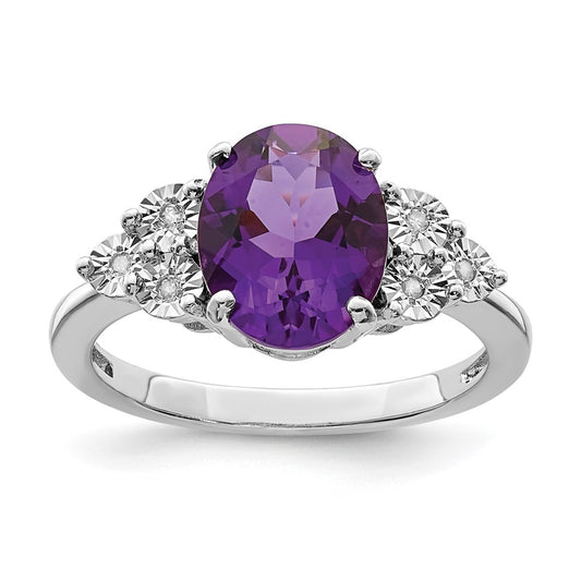 Sterling Silver Rhodium-plated Diamond u0026 Amethyst Ring