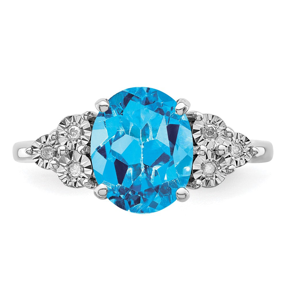 Sterling Silver Rhodium Diamond u0026 Blue Topaz Ring