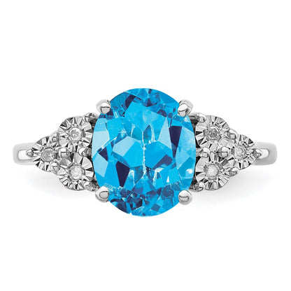Sterling Silver Rhodium Diamond u0026 Blue Topaz Ring