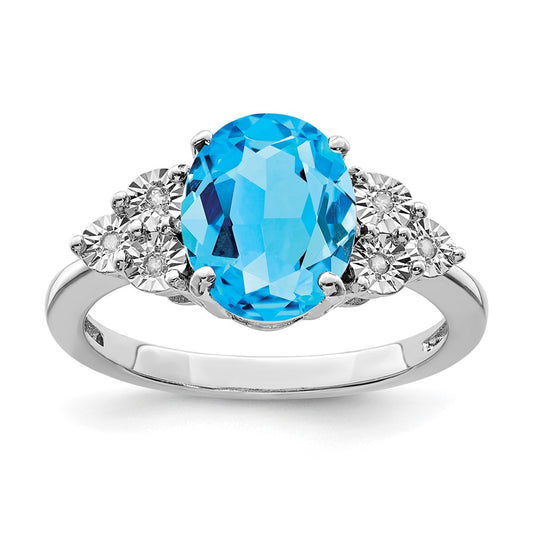 Sterling Silver Rhodium Diamond u0026 Blue Topaz Ring