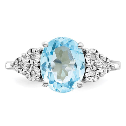 Sterling Silver Rhodium Diamond u0026 Sky Blue Topaz Ring