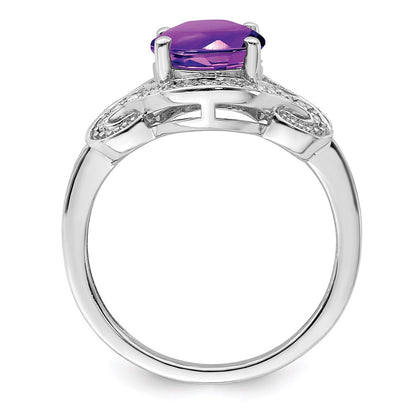 Sterling Silver Rhodium-plated Diamond u0026 Amethyst Ring