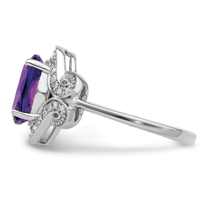 Sterling Silver Rhodium-plated Diamond u0026 Amethyst Ring