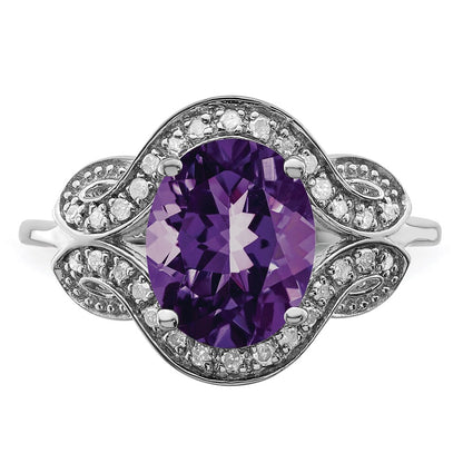 Sterling Silver Rhodium-plated Diamond u0026 Amethyst Ring