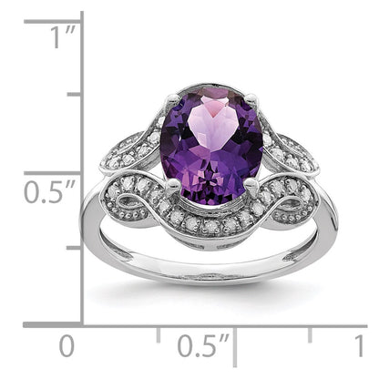 Sterling Silver Rhodium-plated Diamond u0026 Amethyst Ring
