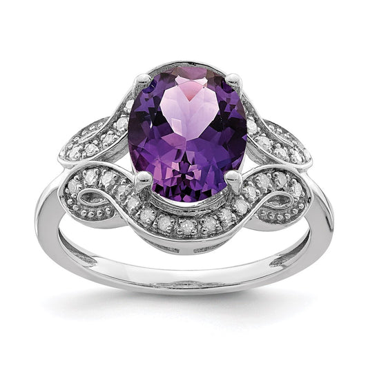 Sterling Silver Rhodium-plated Diamond u0026 Amethyst Ring