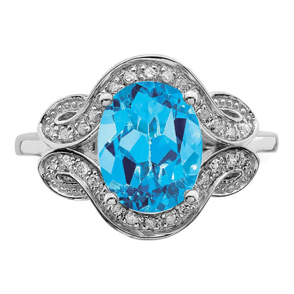 Sterling Silver Rhodium Diamond u0026 Blue Topaz Ring