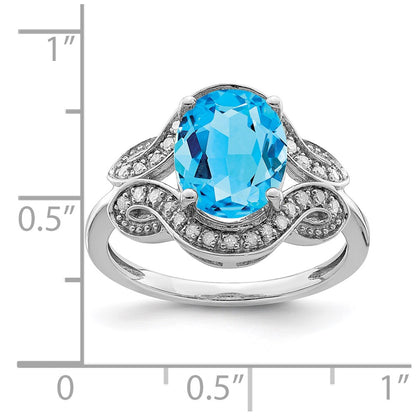 Sterling Silver Rhodium Diamond u0026 Blue Topaz Ring