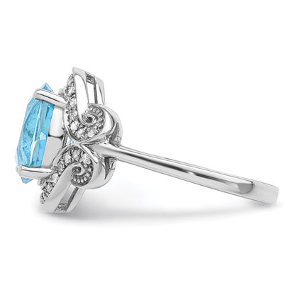 Sterling Silver Rhodium Diamond u0026 Sky Blue Topaz Ring