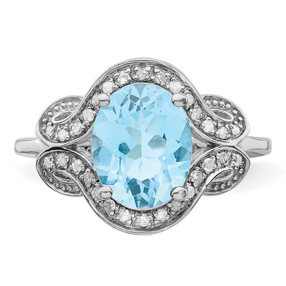 Sterling Silver Rhodium Diamond u0026 Sky Blue Topaz Ring