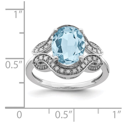 Sterling Silver Rhodium Diamond u0026 Sky Blue Topaz Ring