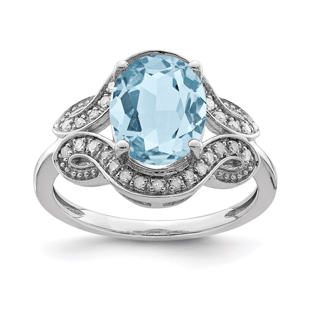 Sterling Silver Rhodium Diamond u0026 Sky Blue Topaz Ring