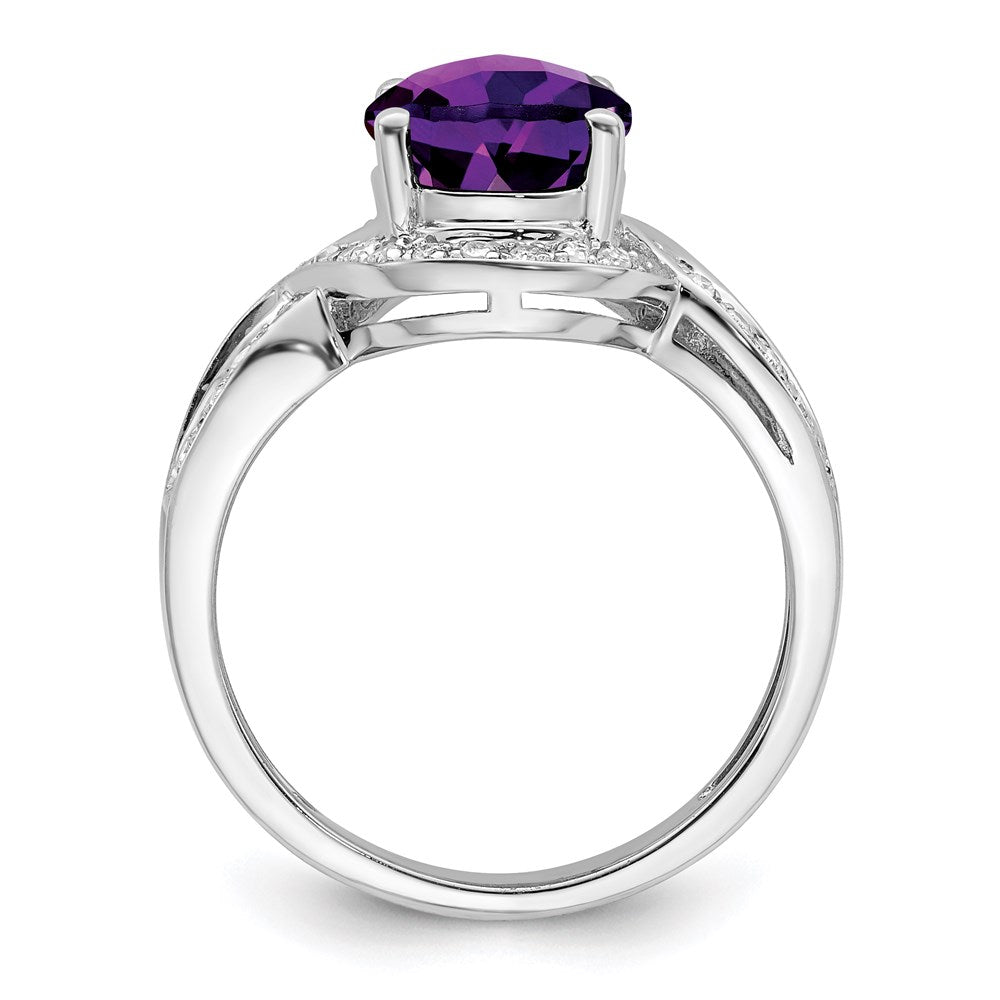 Sterling Silver Rhodium-plated Diamond u0026 Checker-Cut Amethyst Ring