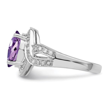 Sterling Silver Rhodium-plated Diamond u0026 Checker-Cut Amethyst Ring