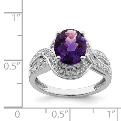 Sterling Silver Rhodium-plated Diamond u0026 Checker-Cut Amethyst Ring