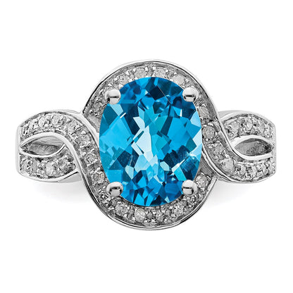 Sterling Silver Rhodium Diamond u0026 Checker-Cut Blue Topaz Ring