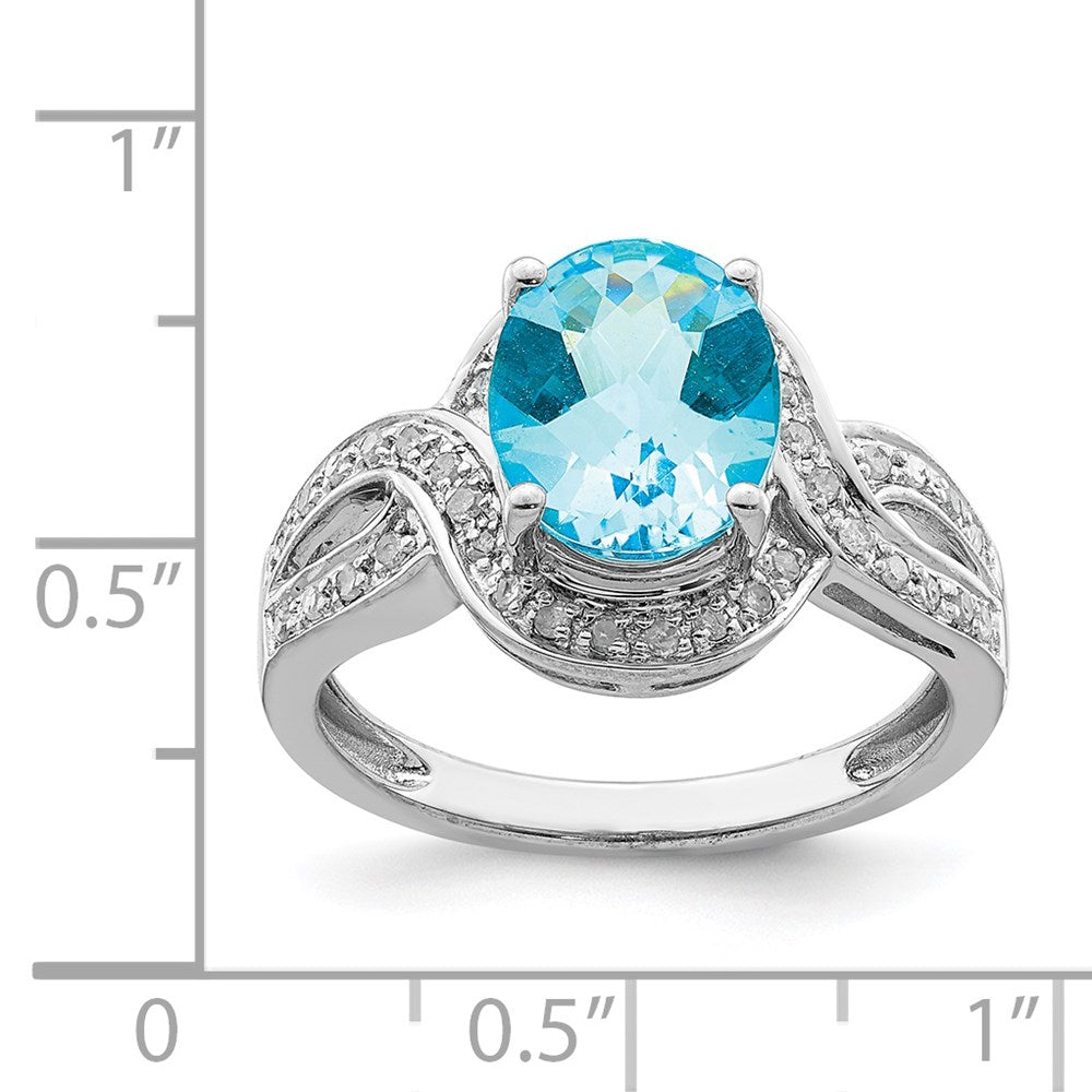 Sterling Silver Rhodium Diamond u0026 Checker-Cut Blue Topaz Ring