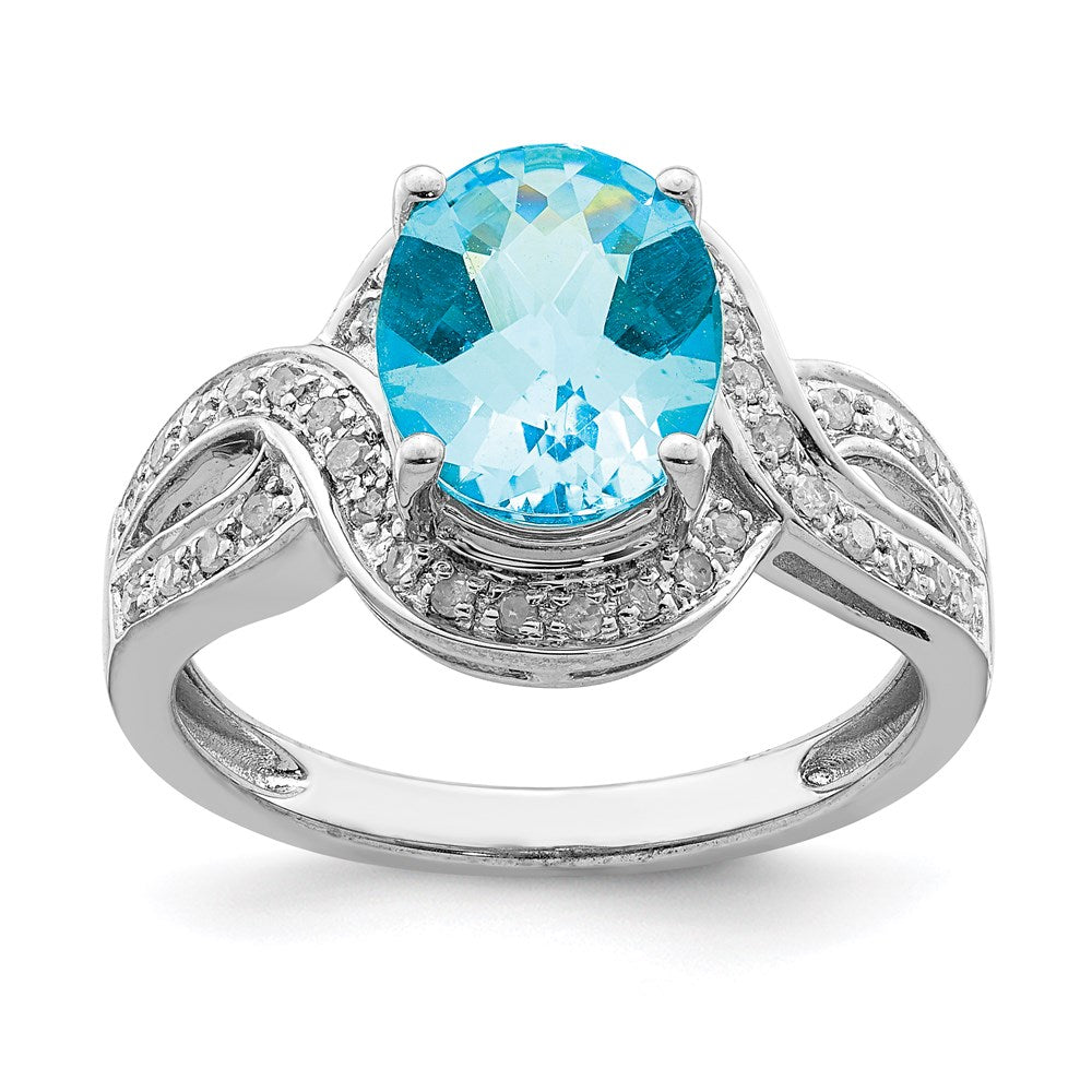 Sterling Silver Rhodium Diamond u0026 Checker-Cut Blue Topaz Ring
