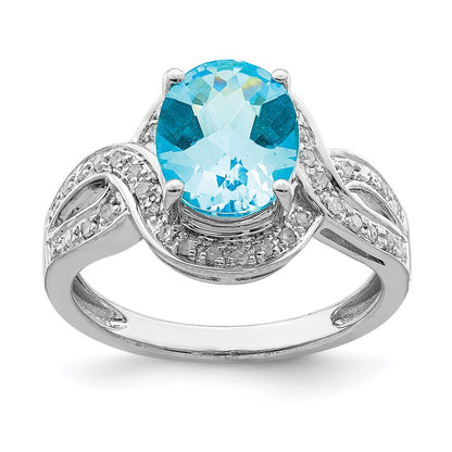 Sterling Silver Rhodium Diamond u0026 Checker-Cut Blue Topaz Ring