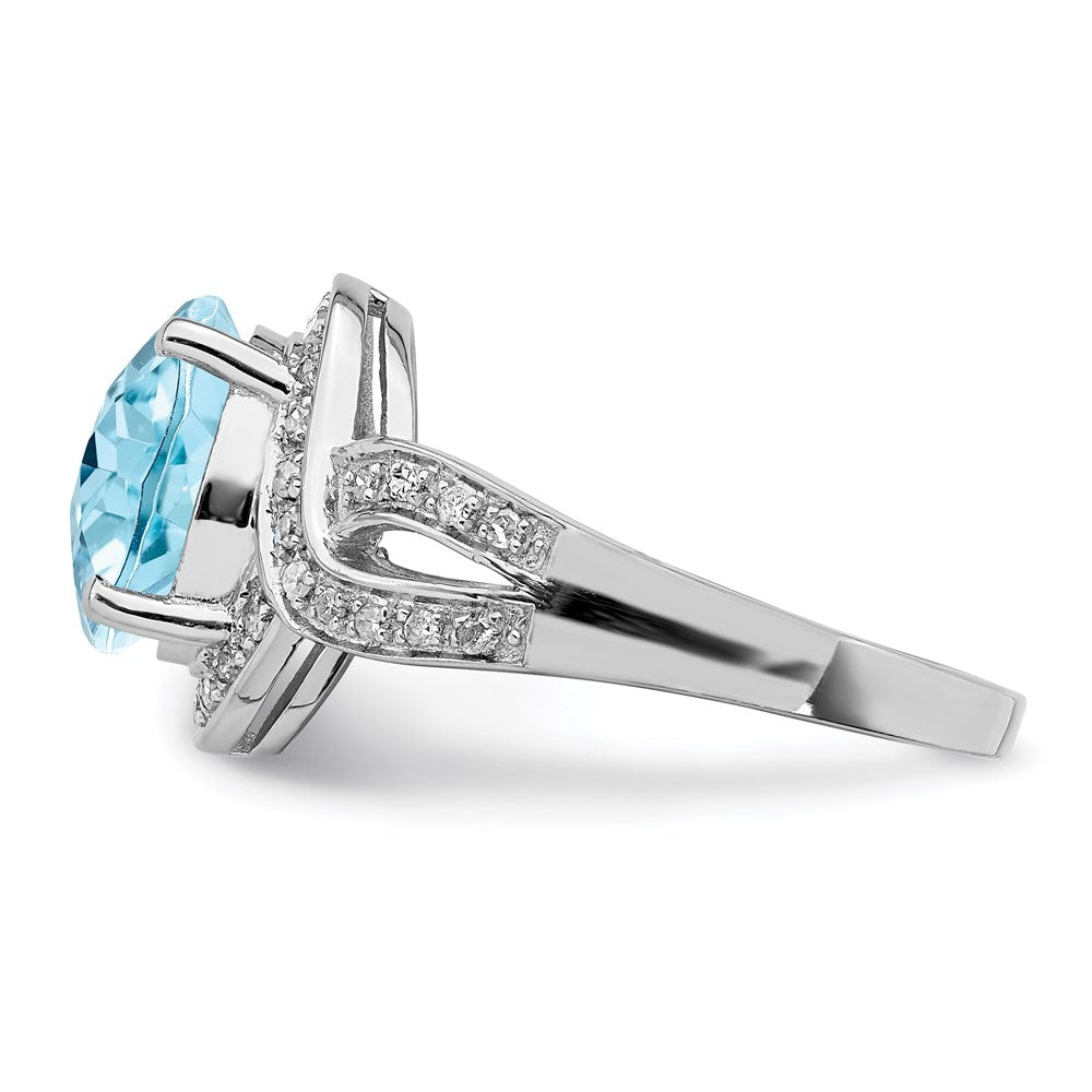 Sterling Silver Rhodium Diamond u0026 Checker-Cut Sky Blue Topaz Ring