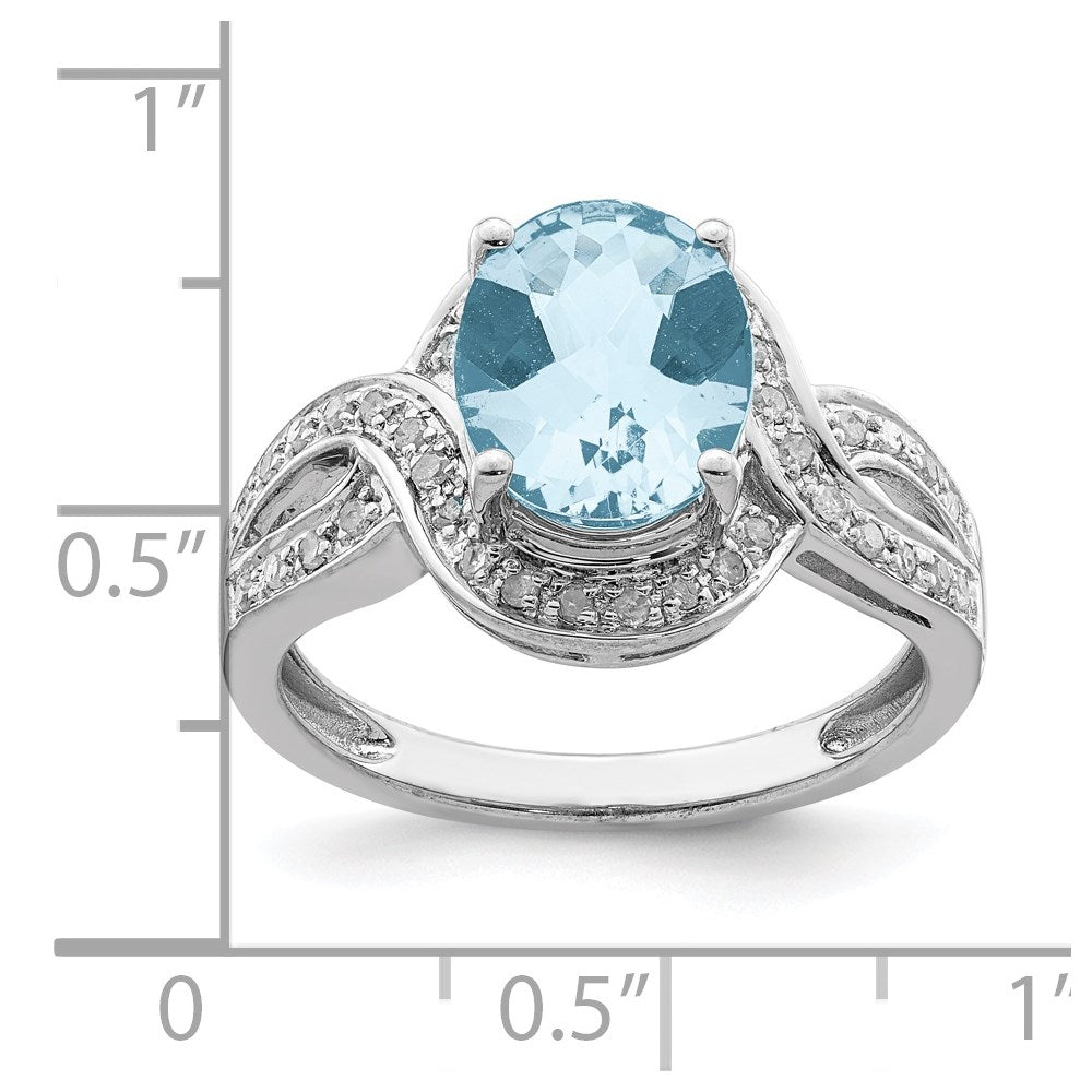 Sterling Silver Rhodium Diamond u0026 Checker-Cut Sky Blue Topaz Ring