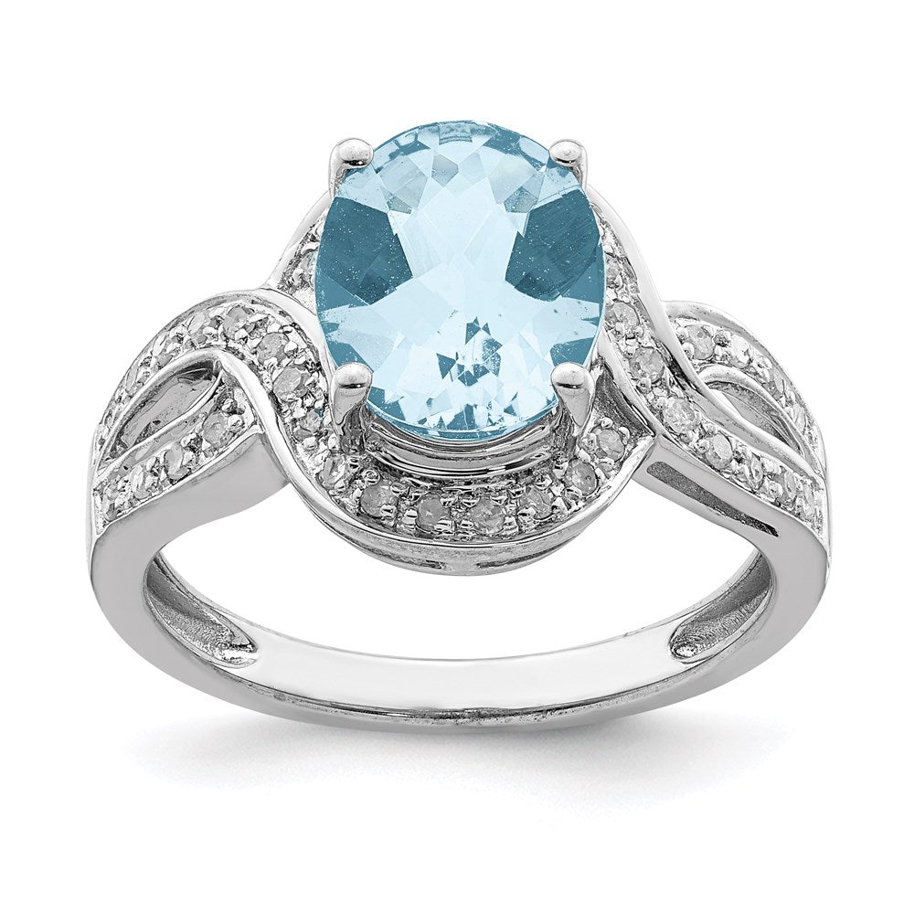 Sterling Silver Rhodium Diamond u0026 Checker-Cut Sky Blue Topaz Ring