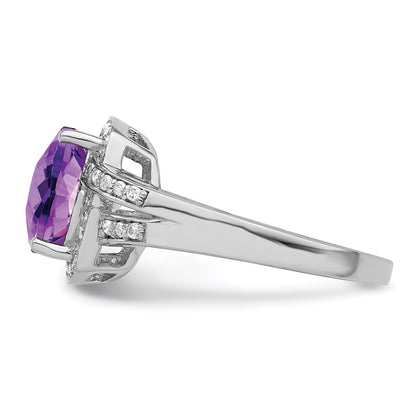 Sterling Silver Rhodium-plated Diamond u0026 Checker-Cut Amethyst Ring