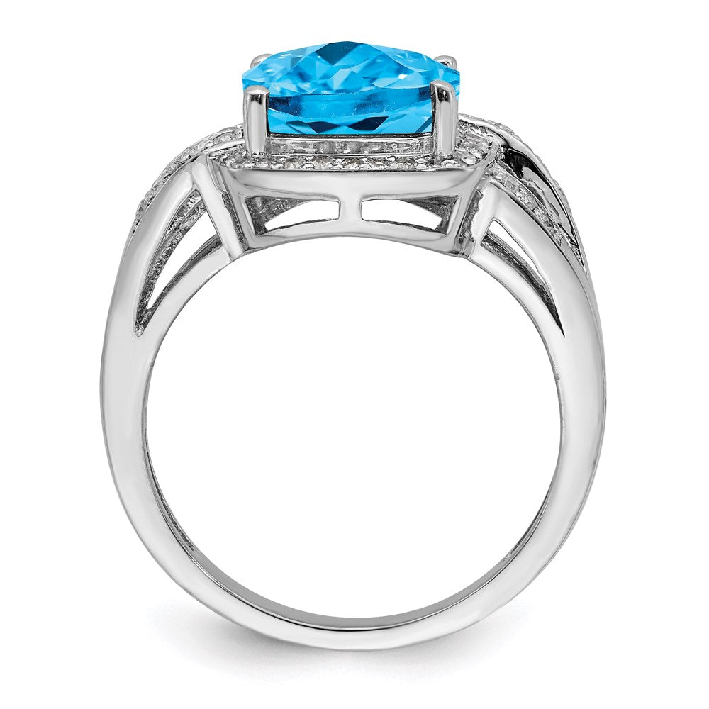 Sterling Silver Rhodium Diamond u0026 Checker-Cut Blue Topaz Ring