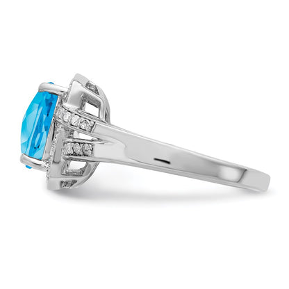 Sterling Silver Rhodium Diamond u0026 Checker-Cut Blue Topaz Ring